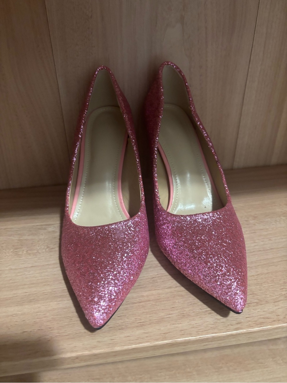 Pink Glitter Pointed-Toe Heels